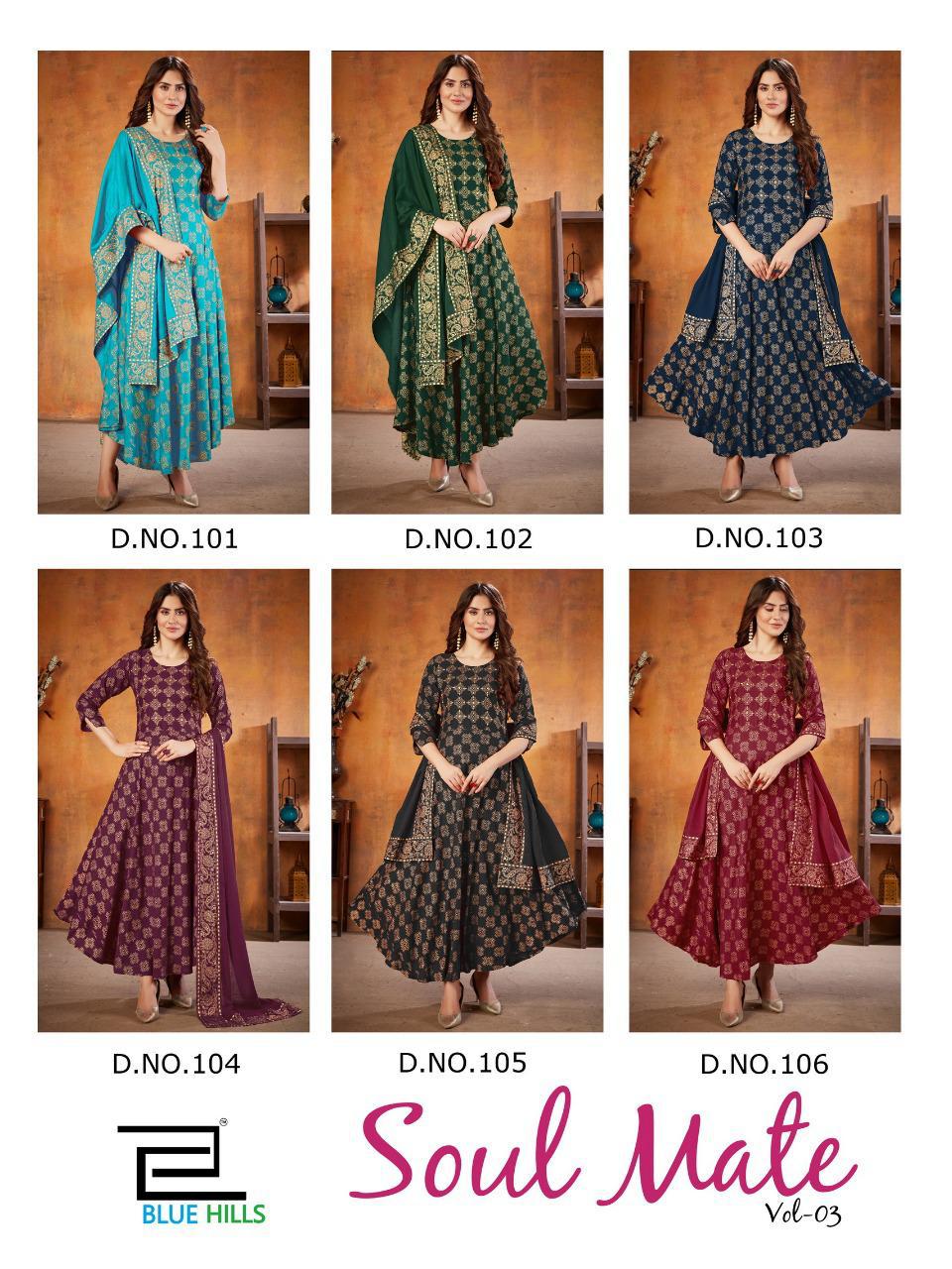 Blue Hilss Soul Mate 3 Rayon Festive Wear Long Kurti With Dupatta Collection